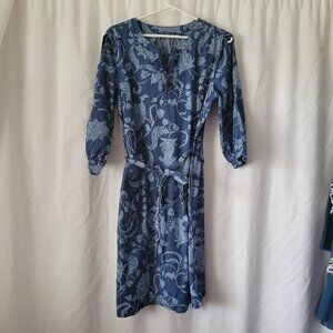 Isaac Mizrahi Dress 10 Feminine Cottagecore Floral Blue Waist Tie Prairie Midi